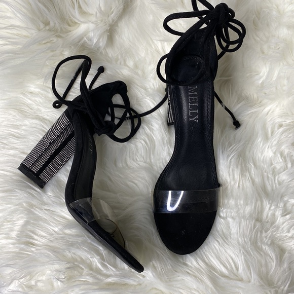 Melly Black Statement Block  Heels w/ Full Leg Straps Size 6.5 - Picture 2 of 10